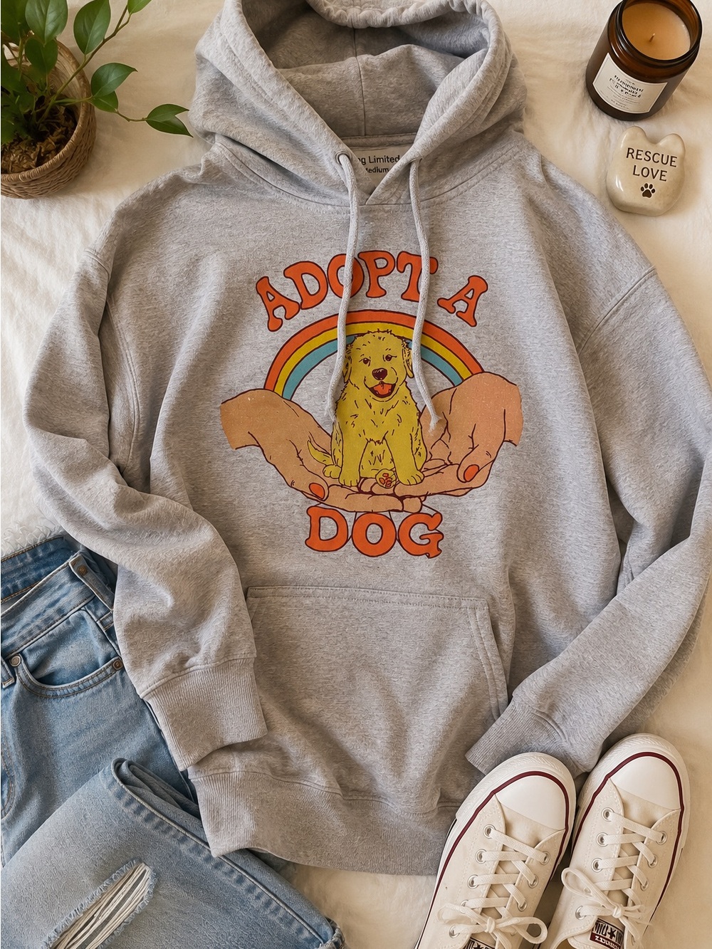 🐶🌈 Dog Limited “Adopt A Dog” Graphic Hoodie — Size Medium